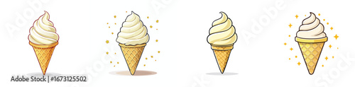 Vanilla Ice Cream vector illustration set featuring detailed, colorful design elements.