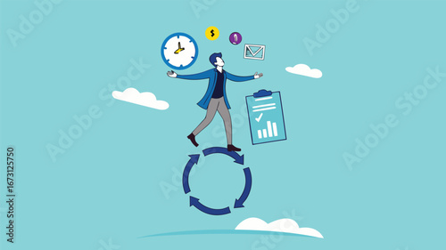build good work habits with several skills, habitual procedures leading to business or career success, discipline or working efficiency, business people carry out work with a circle of good work habit