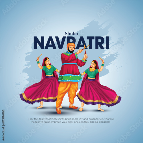 Garba Night poster for Navratri Dussehra festival of India. vector illustration design of peoples playing Dandiya dance.