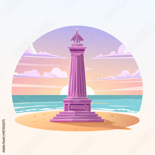 Clock tower muscat city architectural oman country famous landmark historical building flat vector illustration
1