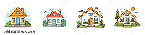 bungalow vector pack in contemporary style with balanced composition.