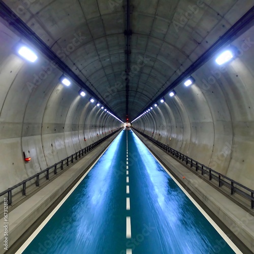 Tunnel roadway, blue-toned
