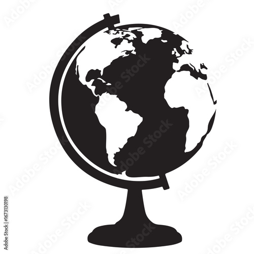 Monochromatic Earth Globe Icon with Stand