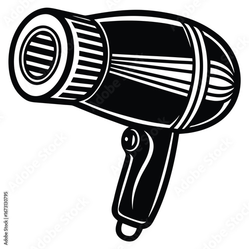 Bold Black and White Hair Dryer Icon with Thick Outlines on White hairdryer blow dryer