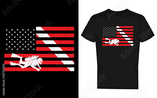 Diver Down Flag with Scuba Diving and American Flag Elements Illustration
