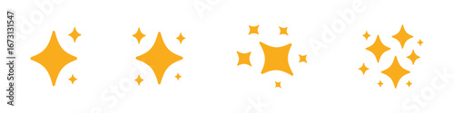 Star emoji icons. Simple yellow sparkle clip art for app, logo or design element. Transparent vector