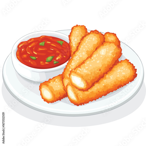 flat vector of mozzarella sticks with marinara sauce