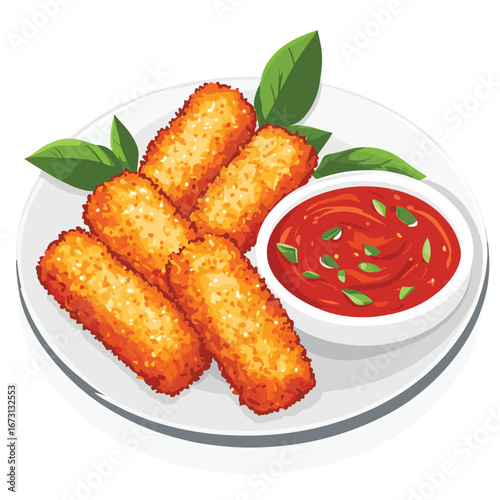 flat vector of mozzarella sticks with marinara sauce