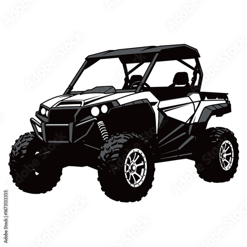 black and white silhouette of a utv vehicle vector on a white background