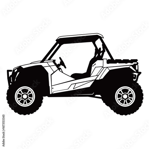 black and white silhouette of a utv vehicle vector on a white background