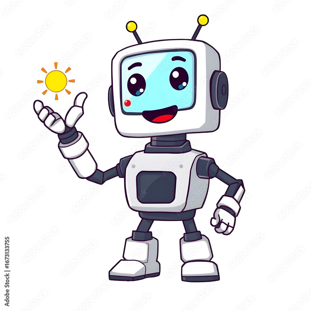 Fototapeta premium AI Robot Weather Assistant Icon – Futuristic Forecast Bot Vector Illustration for Mobile Apps, Website Widgets, Climate Branding, and Smart AI Technology Design