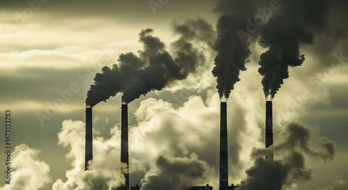 Wallpaper Mural Pollution from industrial chimneys with smoke causing global warming and climate change Torontodigital.ca