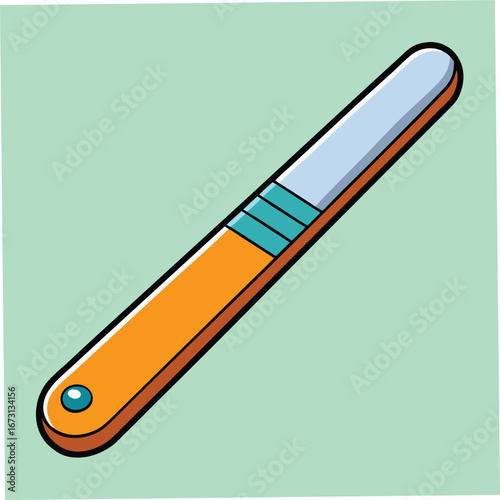 Cartoon Nail File Tool with Orange and Blue Accents on Light Green Background manicure pedicure