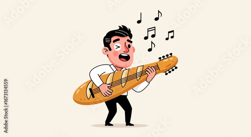 Musician Serenading With Bread-Guitar: A Whimsical Musical Performance And Artistic Creation