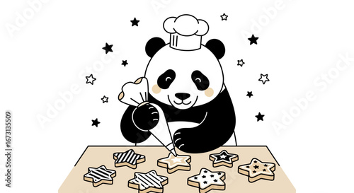 Panda Chef Crafts Adorable Star Cookies with Festive Decorations Whimsical Delights