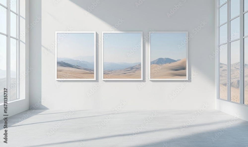 Fototapeta premium This versatile mockup enables you to showcase your artwork, designs, and photographs in stunning and realistic settings. It provides a highly customizable environment where creativity, Generative AI