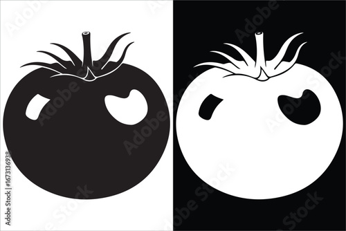 Minimalist Black and White Tomato Illustration on Divided Background