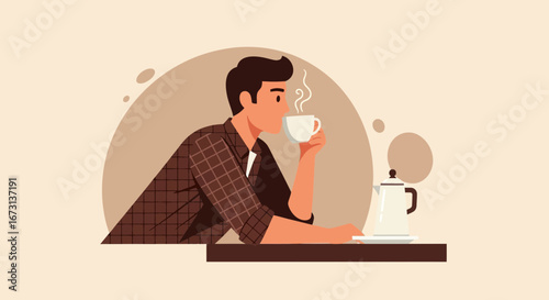 Man Sipping Morning Coffee Enjoying A Moment Of Quiet Contemplation Daily Ritual