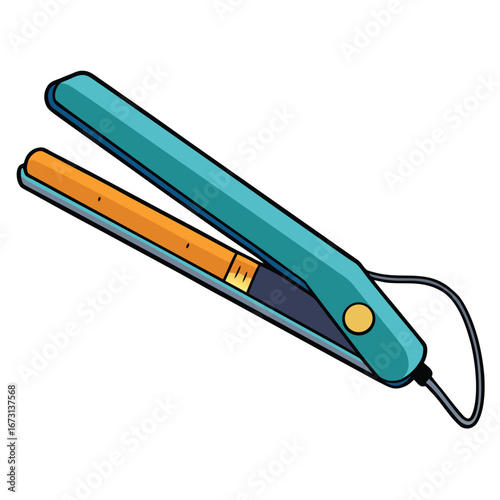 Colorful cartoon hair straightener with teal body and orange plates hair iron flat iron