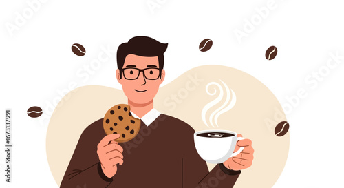 Person Enjoying Coffee And Cookie, Simple Illustration Depicting Comfort and Relaxation