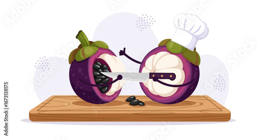 Mangosteen Chef Preparing Delicious Fruit Dish on Wooden Chopping Board for Enjoyment