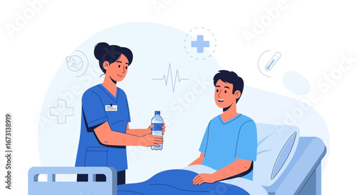 Medical Professional Comforts Patient Offering Hydration, Symbolizing Healthcare Support and