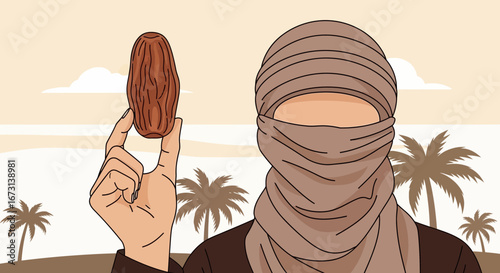 Person Holding Date Fruit In Desert Setting Presenting Cultural and Culinary Symbolism