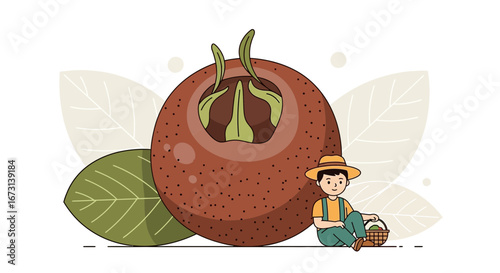 Medlar Fruit And Farmer: A Delightful Illustration Of Agriculture And Gardening