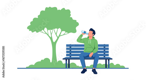 Person Hydrating, Resting Underneath a Vibrant Tree, Enjoying a Peaceful Moment Outdoors