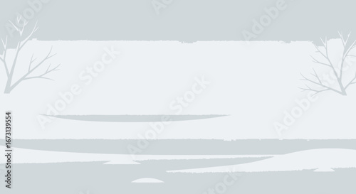 Minimalist Winter Landscape Artwork Depicting Bare Trees With Cold Tone, High Contrast and Textured