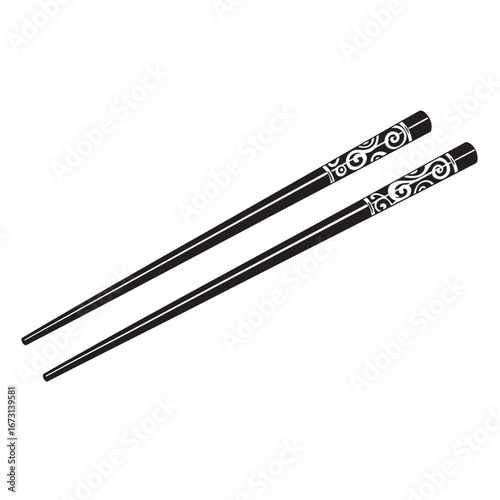 black and white silhouette of chopsticks vector on white background