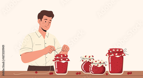 Person Preparing Homemade Preserves In Kitchen, Focus On Craft And Culinary Tradition