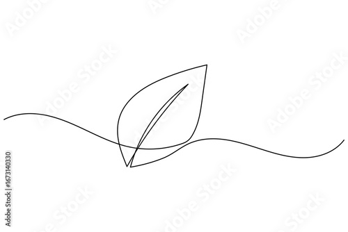Continuous line drawing leaf vector minimal eco friendly botanical illustration
