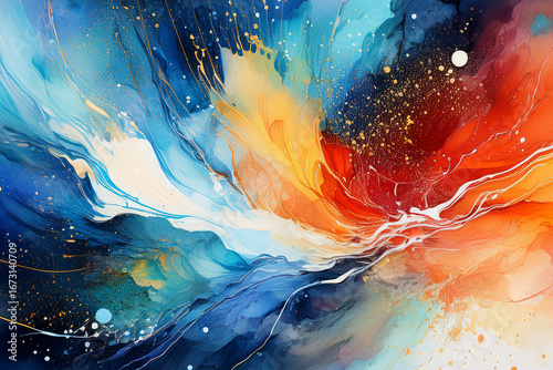 Abstract art colorful watercolor painting of abstract modern art Hand painted brush stroke on white paper texture wallpaper background.
