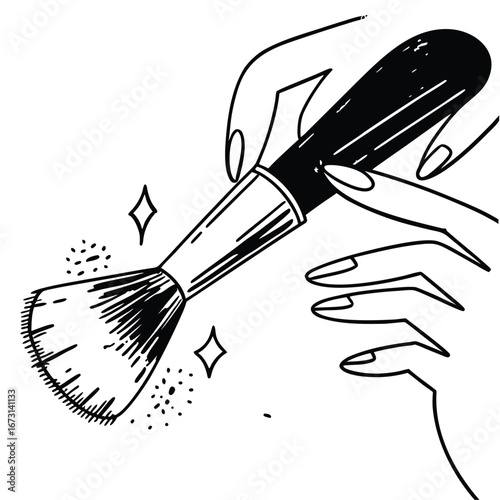 Hand Holding Makeup Brush With Sparkles And Dots cosmetic brush beauty tool