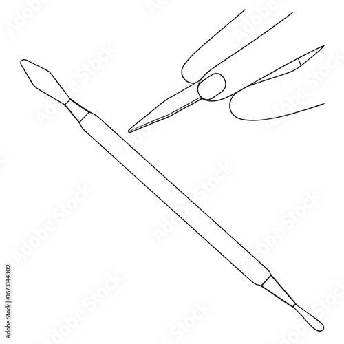 Line Drawing of a Nail Cuticle Pusher Tool and Fingernail nail care manicure