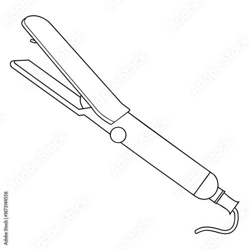 Outline Drawing of a Hair Straightener with a Button and Cord flat iron hair styling