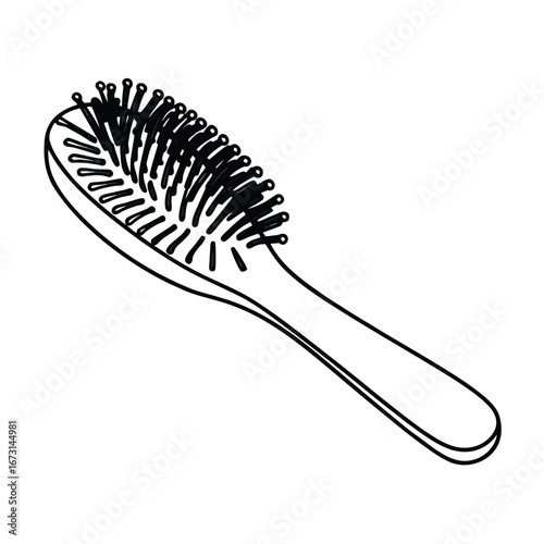 Outline illustration of a hairbrush with many bristles styling grooming