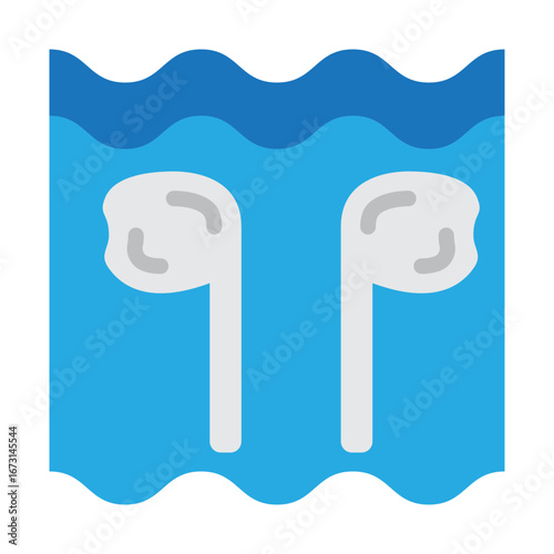 Waterproof Earbuds Vector Flat Icon Design