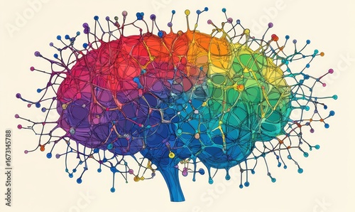 Concept of neurodiversity illustrated by an abstract network of interconnected lines, symbolizing the variety and complexity of human minds. This visual emphasizes the cognitive, Generative AI