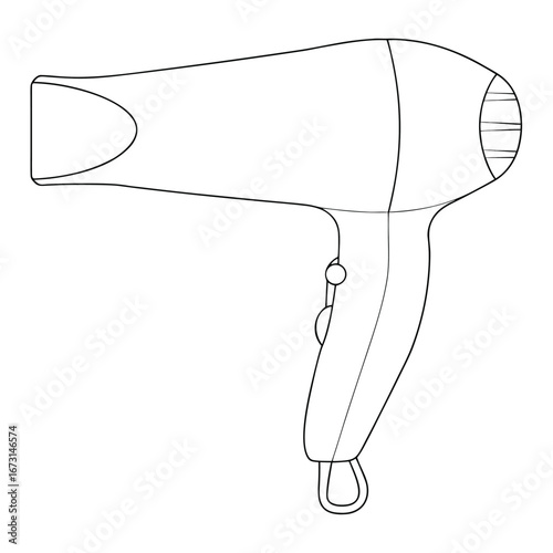 Simple Outline Drawing of a Hair Dryer on a White Background hairdryer blow dryer
