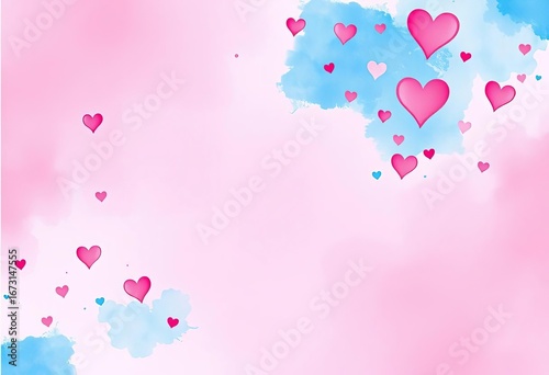 Pastel pink and blue watercolor wash with scattered hearts,  sweet,  backdrop