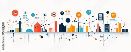 Infographic illustrating business growth, with clear, colorful icons and charts representing positive trends. This image is ideal for corporate presentations or reports, Generative AI
