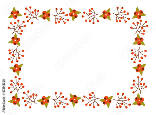 Wallpaper Mural Season horizontal frame of branches of rowan with leaves and berries on a white background. Vector illustration	 Torontodigital.ca