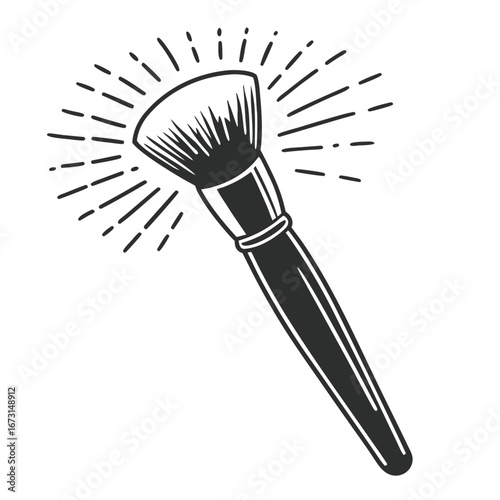 Stylized Black And White Makeup Brush With Rays On White cosmetic beauty