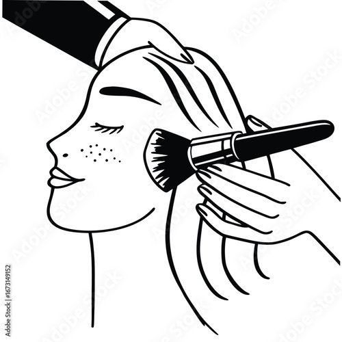 Stylized Woman Receiving Makeup Application with Brush beauty cosmetic