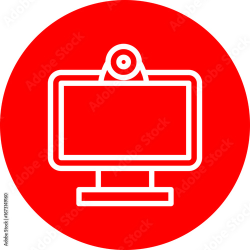 Web Cam Vector Line White Circle Red Icon Design