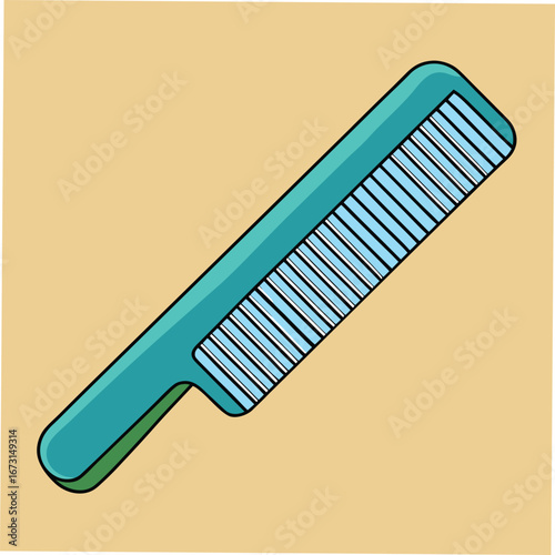 Teal Hair Comb With Light Blue Teeth On A Light Brown Background grooming styling
