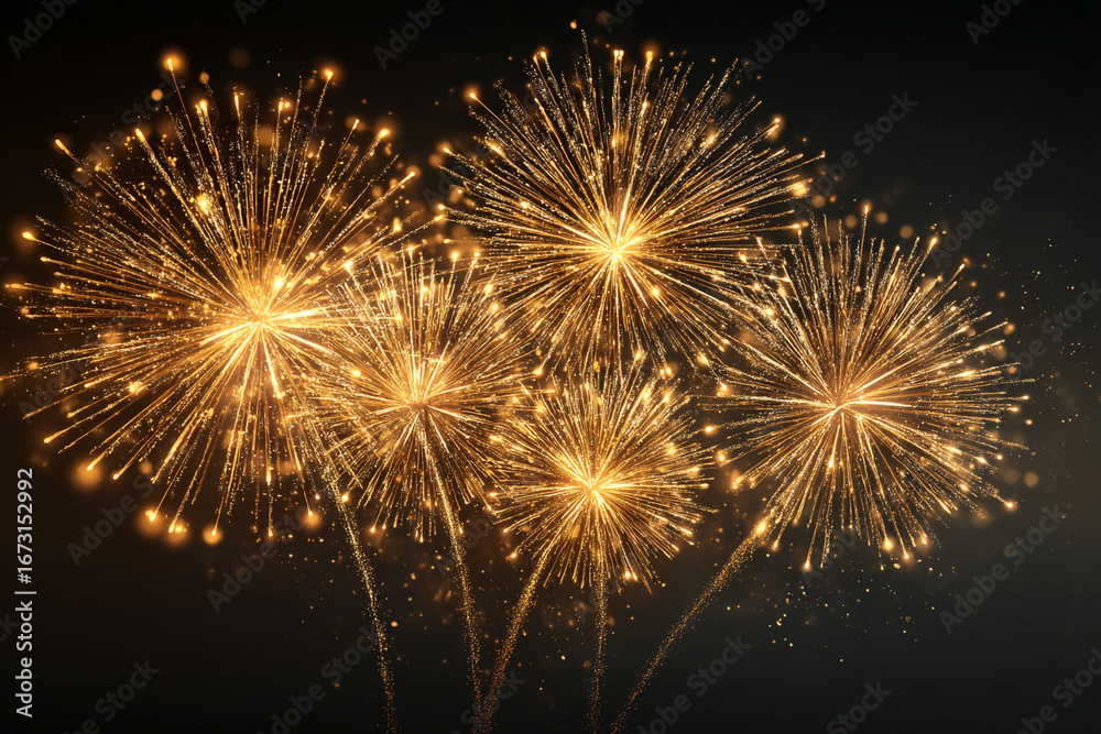 Fototapeta premium Golden fireworks explode in the night sky a vibrant display of light and color