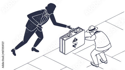 Financial dispute over money briefcase, business negotiation concept illustration